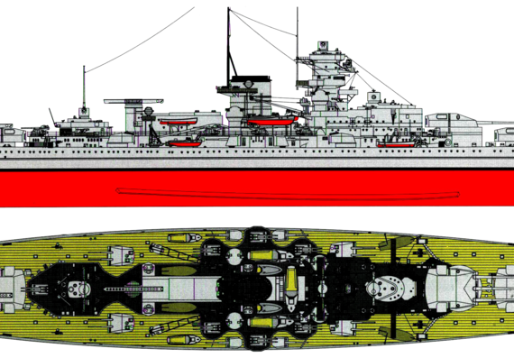 Combat ship DKM Scharnhorst 1938 [Battleship] - drawings, dimensions, pictures